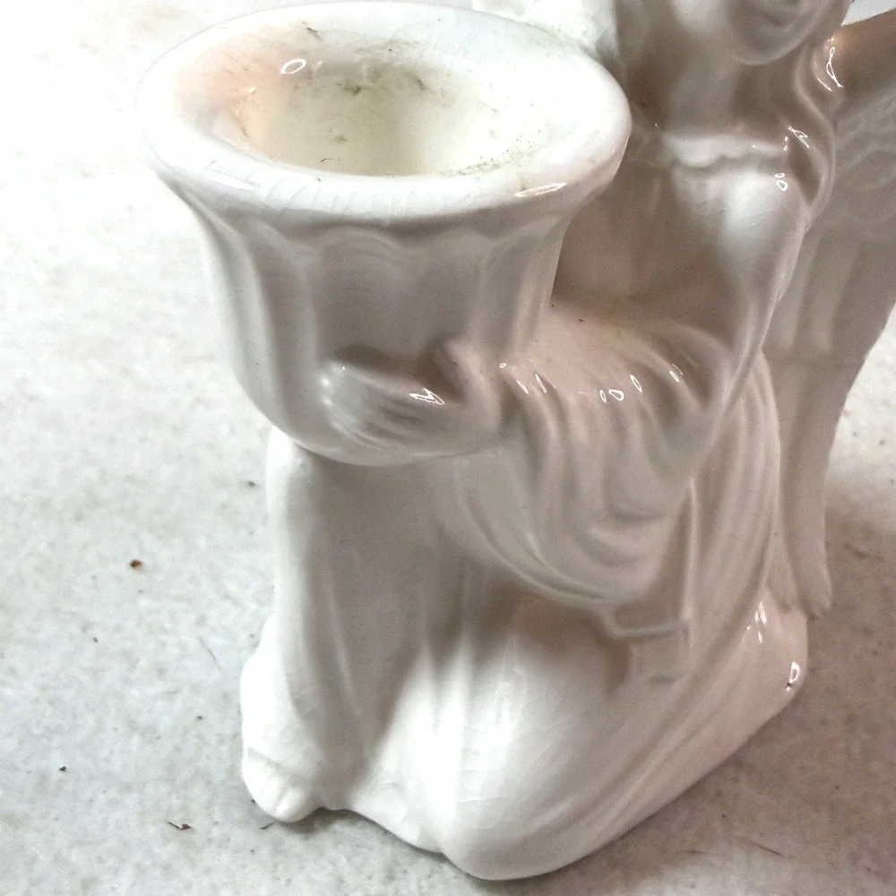Vintage Norcrest Angel Candle Holder Set White Ceramic Mid Century Cottage Japan